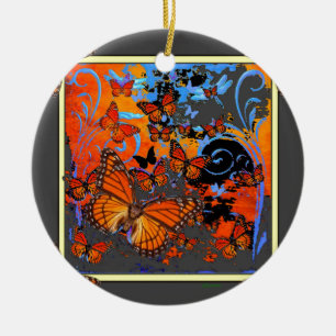 Monarch Butterflies Stormy Weather Art Ceramic Ornament