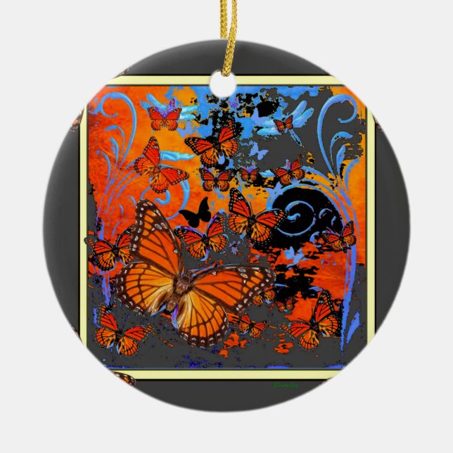 Monarch Butterflies Stormy Weather Art Ceramic Ornament (Front)
