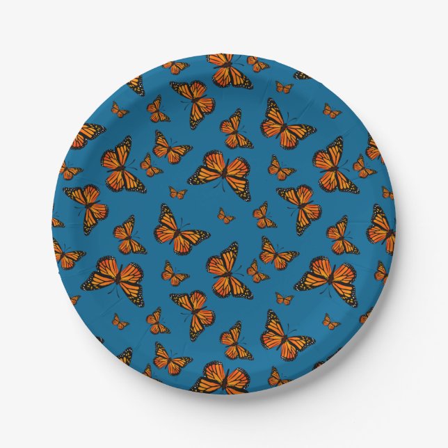 Monarch Butterflies Theme Pattern Paper Plates (Front)