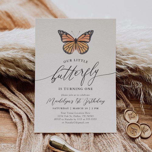 Monarch Butterfly 1st Birthday Invitation