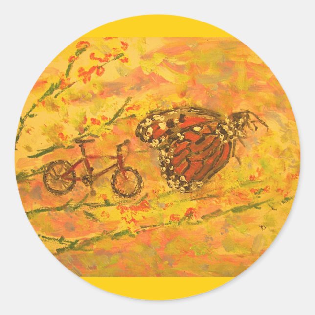 monarch butterfly and bicycle classic round sticker (Front)