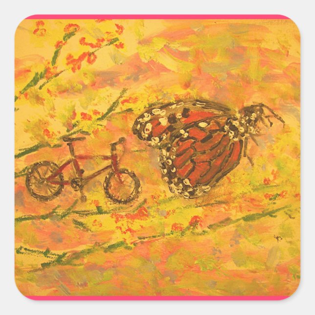 monarch butterfly and bicycle square sticker (Front)