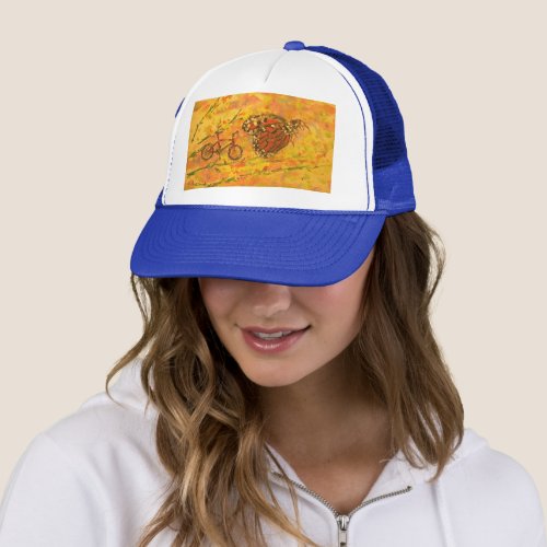 monarch butterfly and bicycle trucker hat