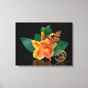 Monarch Butterfly and Canna Lily on canvas Print