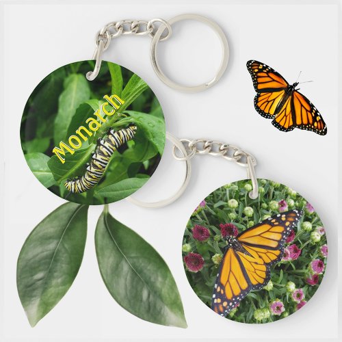 Monarch Butterfly and Caterpillar Photographic Keychain