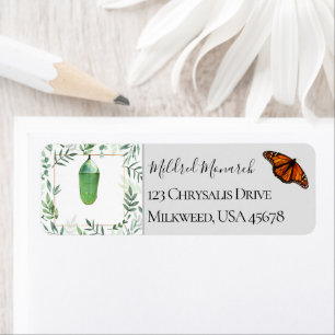 Monarch Butterfly and Chrysalis Botanical Label