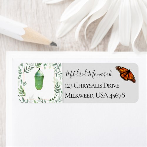 Monarch Butterfly and Chrysalis Botanical Label