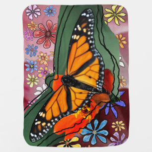 Monarch Butterfly and Colorful Flowers Baby Blanket