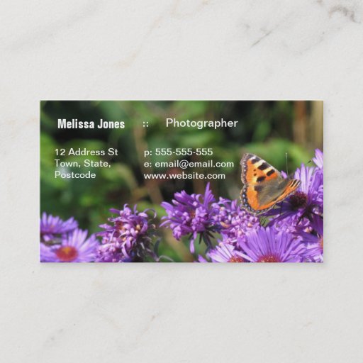 Customizable Monarch butterfly and purple flowers business card