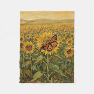 Monarch butterfly and sunflowers fleece blanket