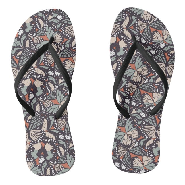 Monarch butterfly animal print flip flops (Footbed)