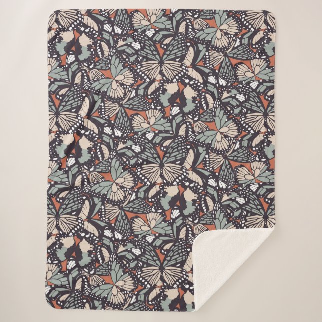 Monarch butterfly animal print sherpa blanket (Front)
