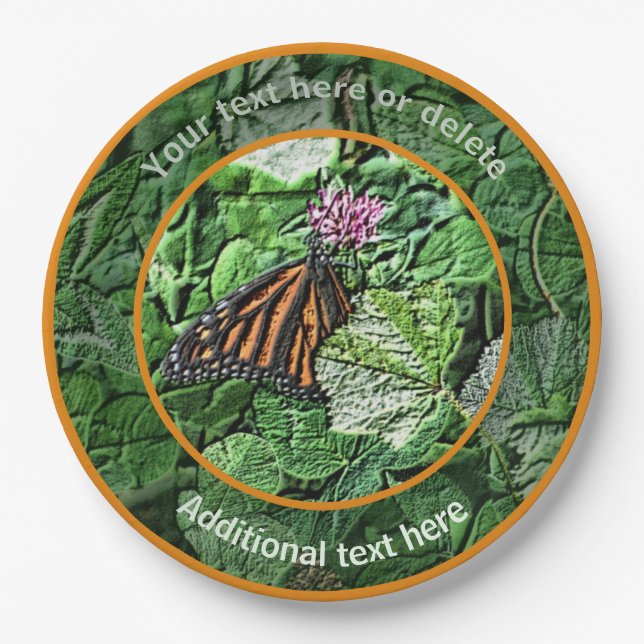 Monarch Butterfly Art Nature Personalized Party Paper Plates (Front)