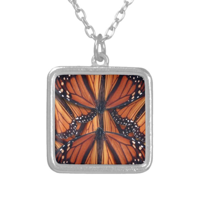 monarch butterfly art silver plated necklace (Front)