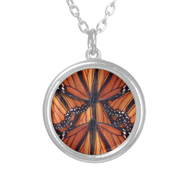 monarch butterfly art silver plated necklace (Front)