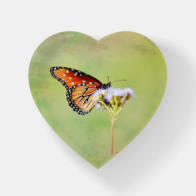 Monarch Butterfly Art Wildflower Heart Paperweight (Front)