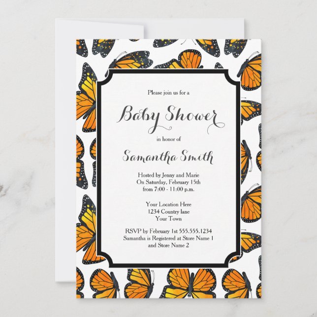 Monarch Butterfly Baby Shower Invitation (Front)