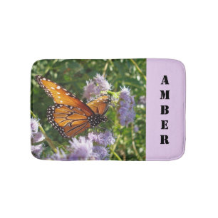 Monarch Butterfly Beautiful Animal Purple Flowers Bath Mat