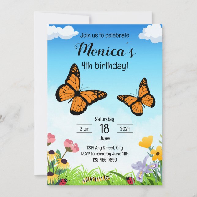 Monarch Butterfly Birthday Invitation (Front)