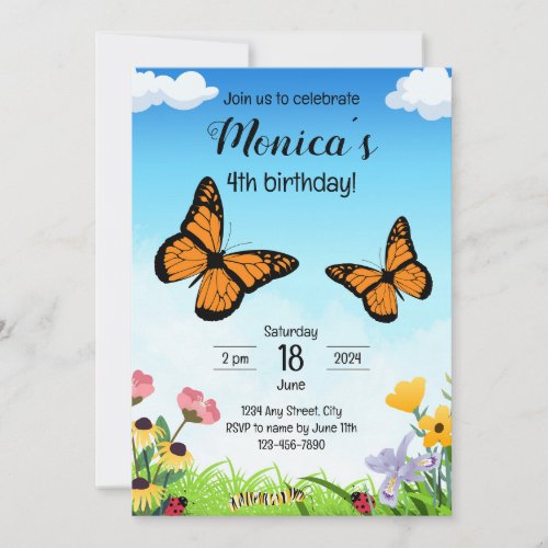 Monarch Butterfly Birthday Invitation