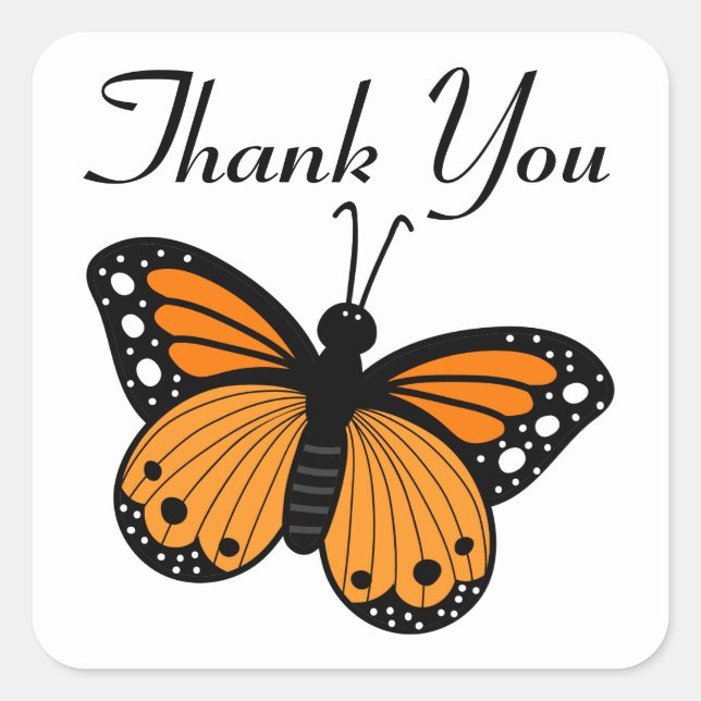 Monarch Butterfly Black Orange Wedding Thank You  Square Sticker (Front)