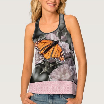 Monarch Butterfly Black Pink Gothic Tile Border Tank Top