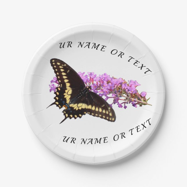 Monarch Butterfly ( Black / Yellow ) on lilac Paper Plates (Front)