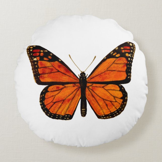 Monarch butterfly (BLUE  BKGRD) Round Pillow (Front)