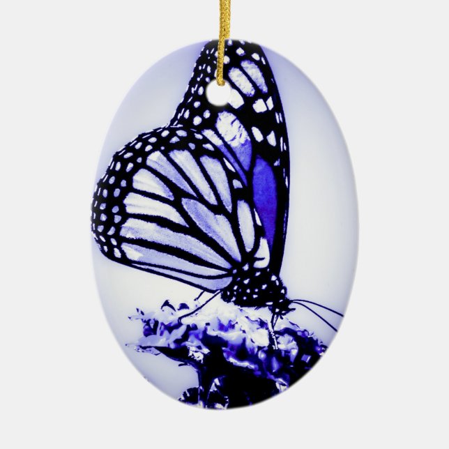 Monarch Butterfly, Blue - Ceramic Ornament (Front)