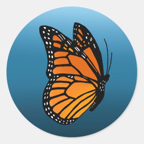 Monarch Butterfly Blue Ombre Classic Round Sticker