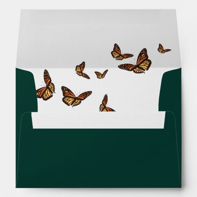  Monarch Butterfly Botanic Forest Green Wedding  Envelope (Back (Bottom))