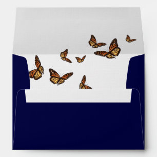 Monarch Butterfly Botanic Navy Blue Fall Wedding Envelope