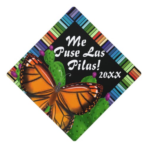 Monarch Butterfly Cactus and Serape Graduation Cap Topper