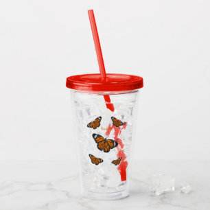 Monarch butterfly cartoon illustration  acrylic tumbler