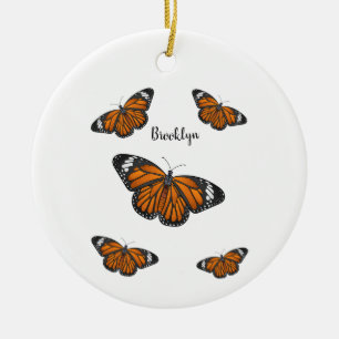 Monarch butterfly cartoon illustration ceramic ornament