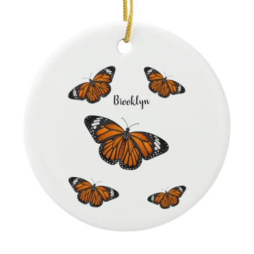 Monarch butterfly cartoon illustration ceramic ornament