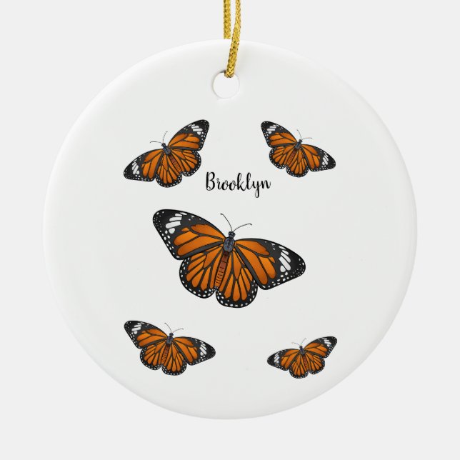 Monarch butterfly cartoon illustration ceramic ornament (Front)