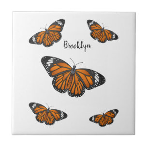 Monarch butterfly cartoon illustration ceramic tile