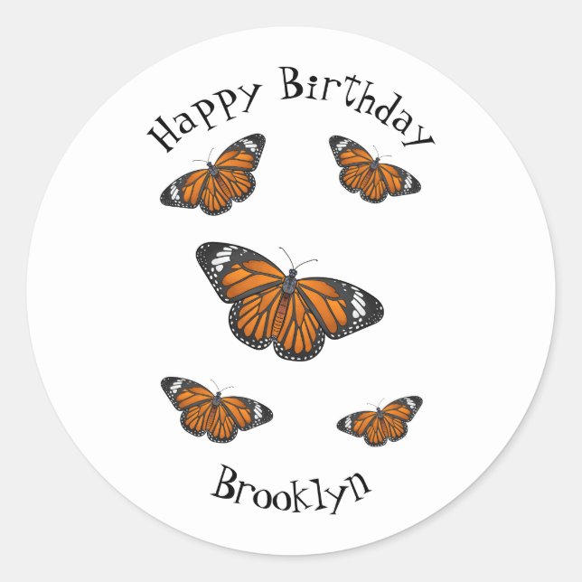 Monarch butterfly cartoon illustration  classic round sticker (Front)