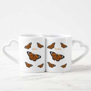 Monarch butterfly cartoon illustration coffee mug set