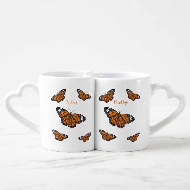 Monarch butterfly cartoon illustration  coffee mug set (Back Nesting)