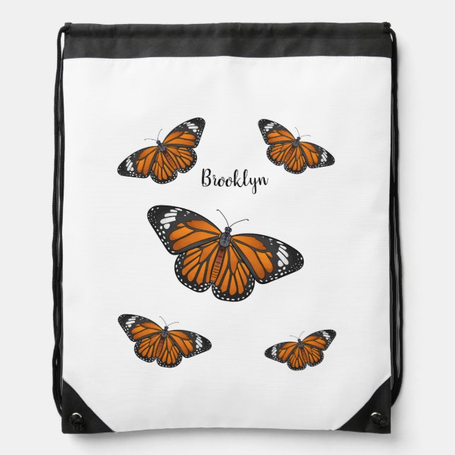Monarch butterfly cartoon illustration drawstring bag (Front)