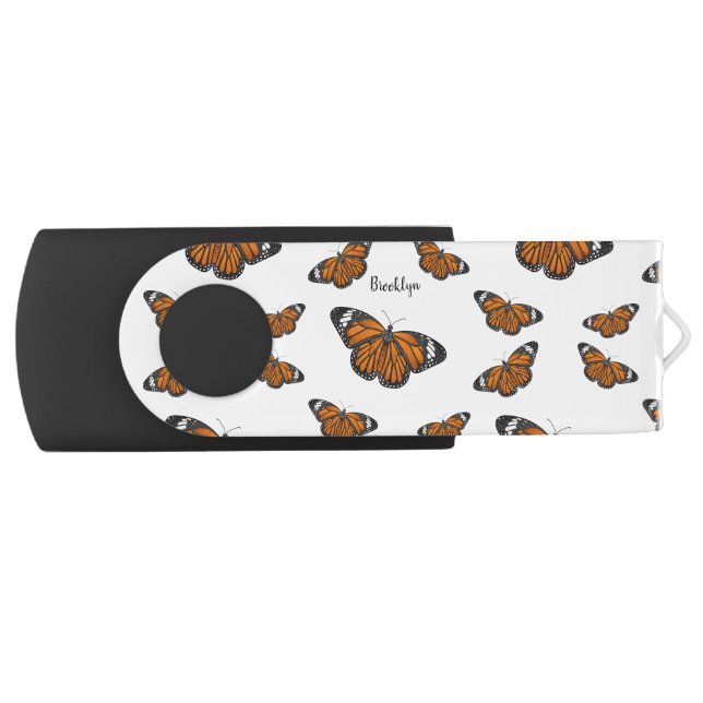 Monarch butterfly cartoon illustration flash drive (Front)