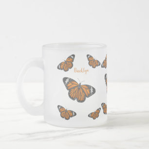 Monarch butterfly cartoon illustration frosted glass coffee mug