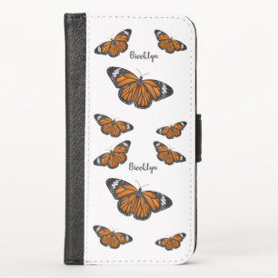 Monarch butterfly cartoon illustration iPhone x wallet case