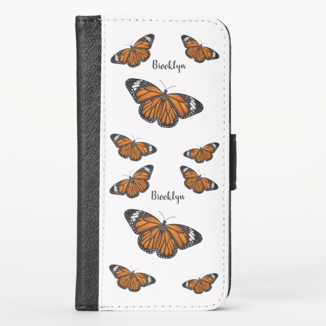 Monarch butterfly cartoon illustration iPhone wallet case (Front)