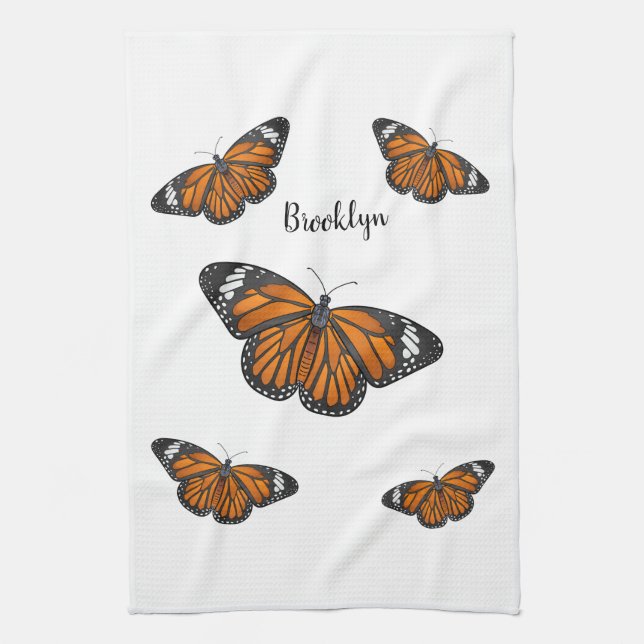 Monarch butterfly cartoon illustration kitchen towel (Vertical)