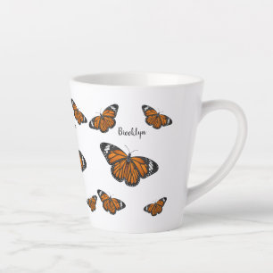 Monarch butterfly cartoon illustration latte mug