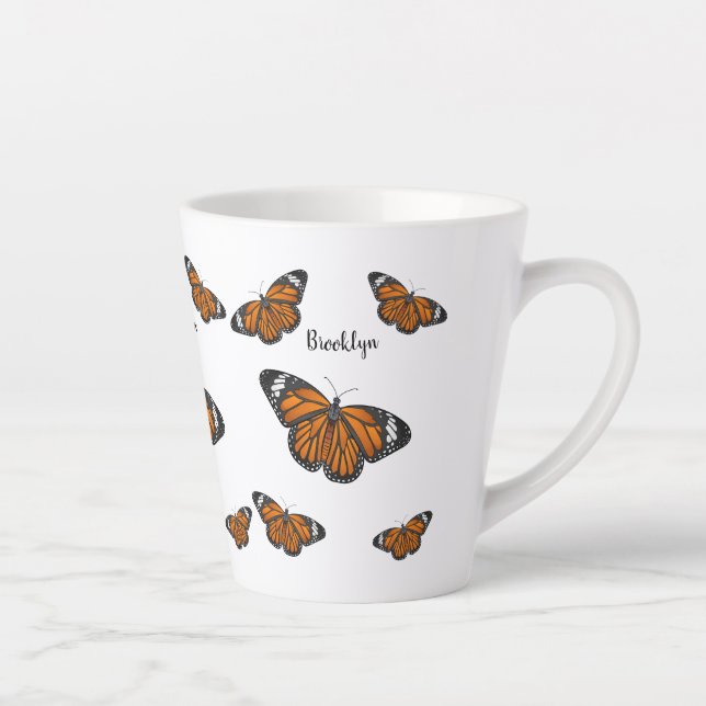 Monarch butterfly cartoon illustration  latte mug (Right)