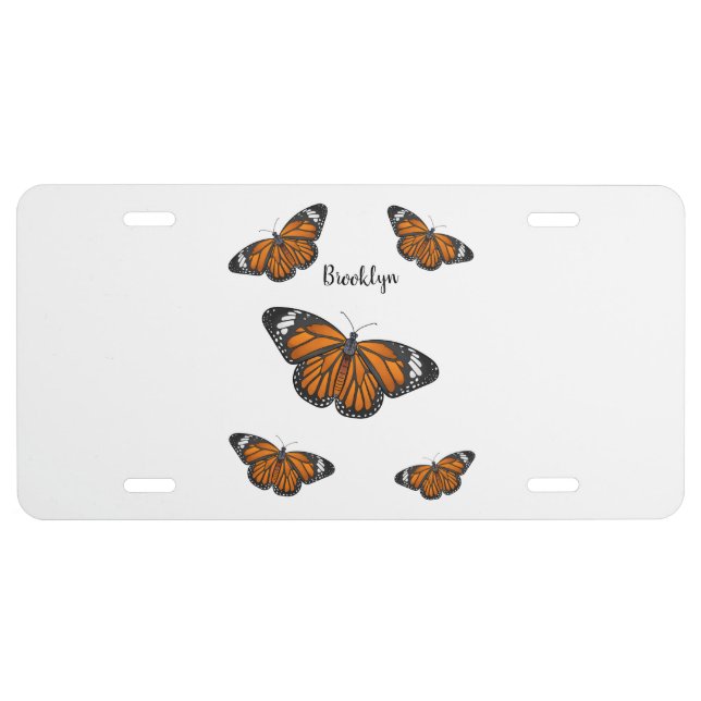 Monarch butterfly cartoon illustration license plate (Front)